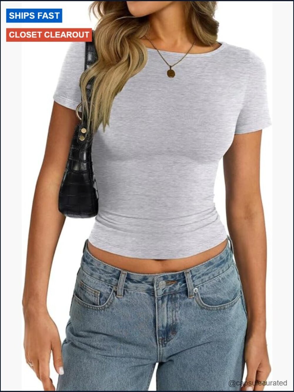 Women's Cotton Boat Neck Short Sleeve Crop Top Slim Fit T-Shirt
